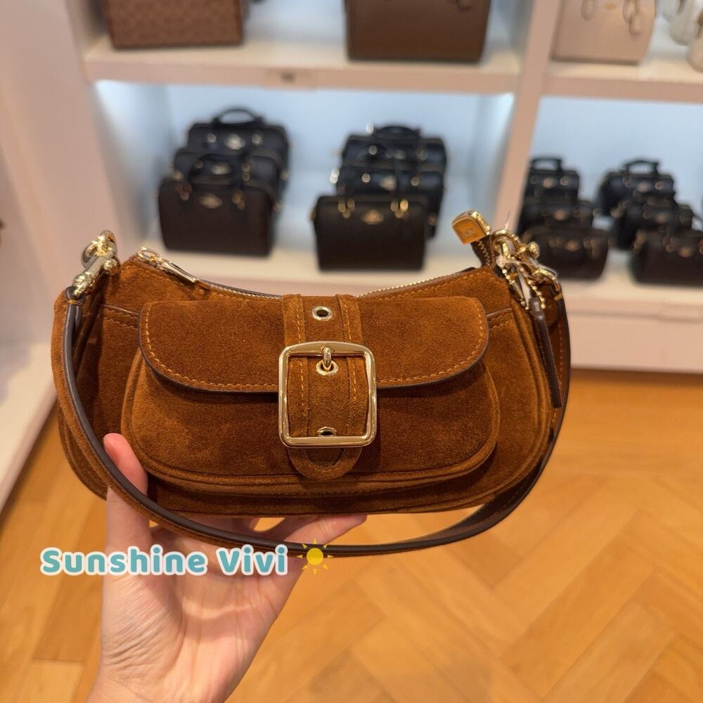 NWT Coach Ashton Mini Shoulder Bag In CFA50 Gold/Warm Brown Suede and Leather